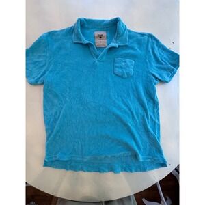 OAS Men XL Turquoise Blue Terry Cotton Polo Shirt Short Sleeve Palm Tree Logo